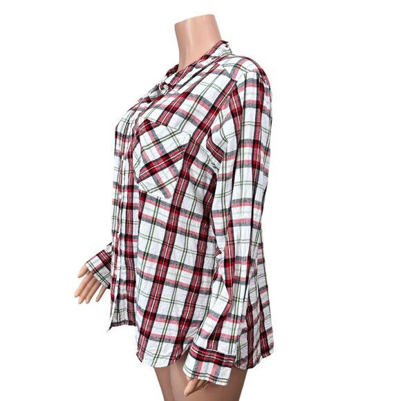 Time And Tru Women Flannel Red-White Button Down Shirt SZ XXL (20) - Picture 8 of 12